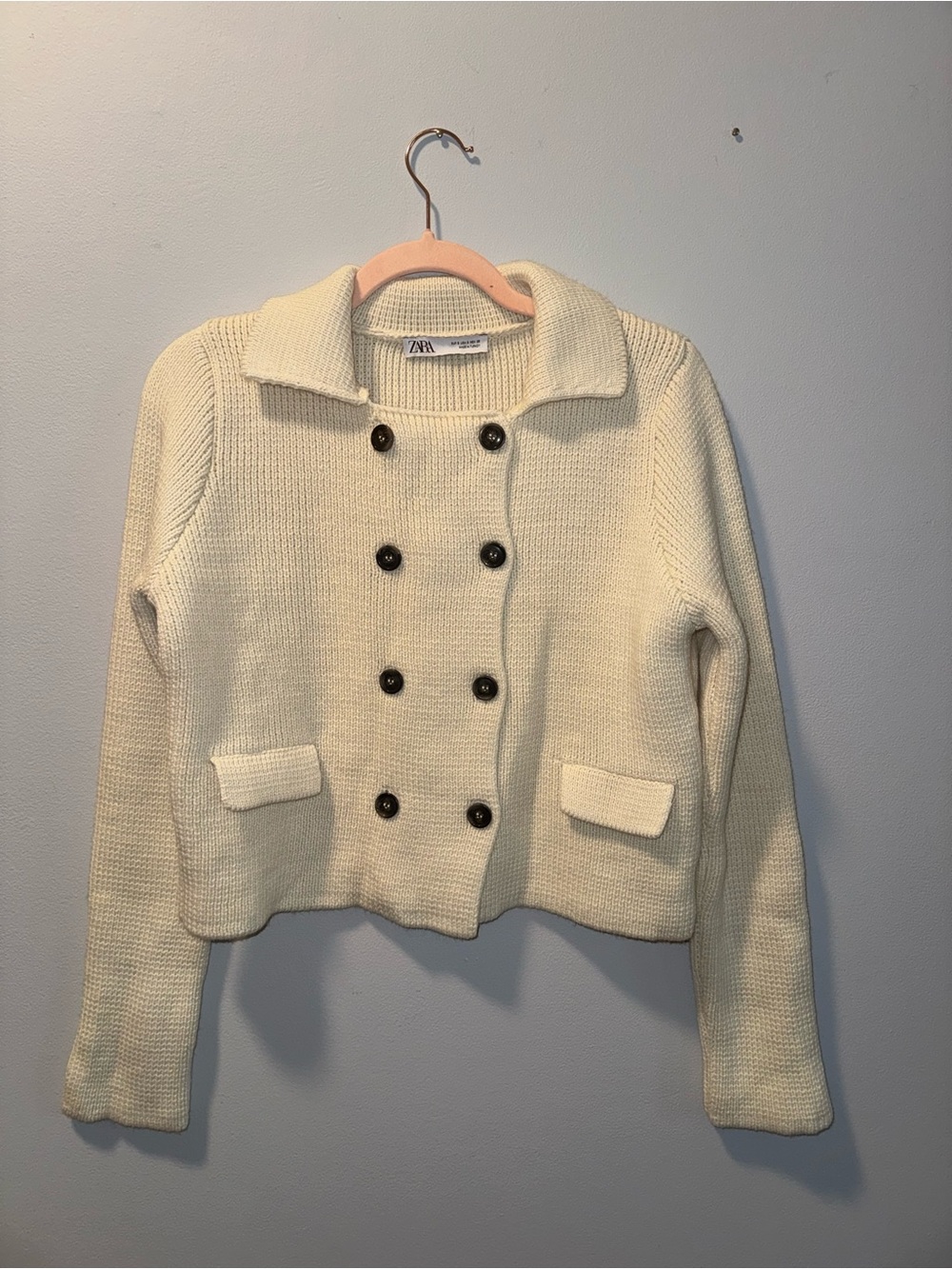 Zara Cream Double-Breasted Knit Cardigan